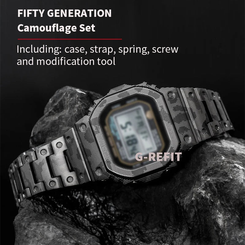 G-Refit V6.0 DW5600 Metal Bezel Kit - Stainless Steel Watch Band Strap & Case Accessories with Tools for GWB5600/GWM5610
