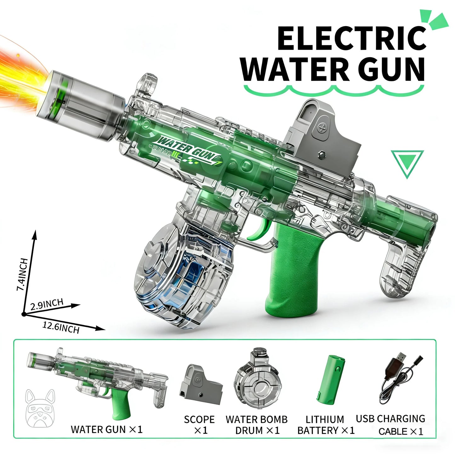 Electric Water Gun Toy - Automatic Sensor Light Recoil Simulation Outdoor Beach Toy for Kids