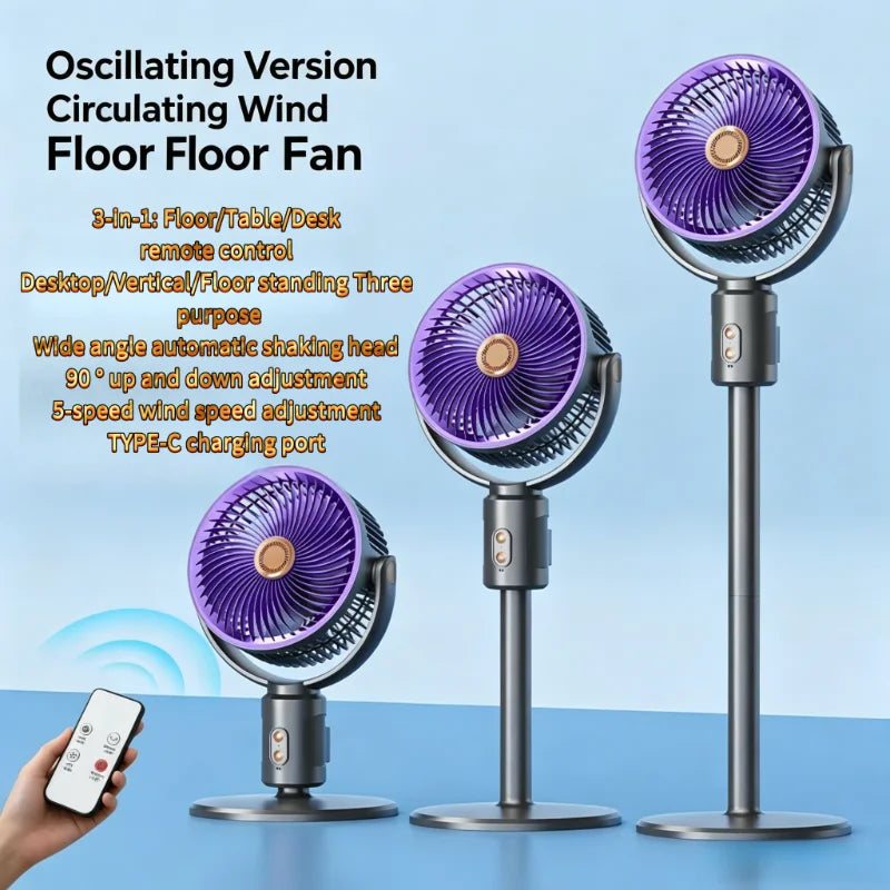 3-in-1 Air Circulation Fan - Retractable Standing & Desk Cooling Fan with Remote Control