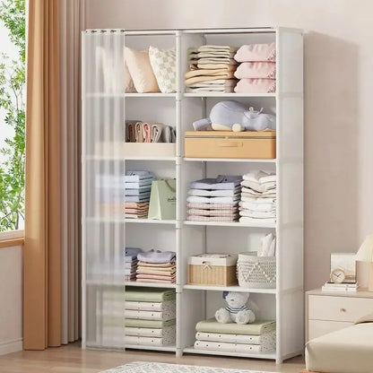Multipurpose Dustproof Cabinet for Clothes - Simple Modular Curtain Wardrobe - Multifunctional Bedroom Furniture
