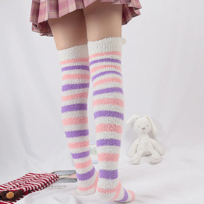 Japanese Girl Animal Knee Socks – Cute Striped Compression Thigh-High Warm Socks for Autumn & Winter