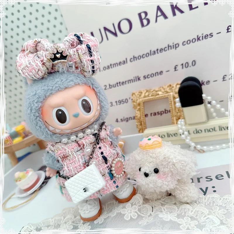 17cm Labubu Doll Accessories - Luxury Sweet Woolen Suit, Crossbody Bag & Princess Shoes Set