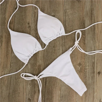 3-Piece Sexy Halter Bikini Set - Solid Color Thong Swimsuit for Beach & Swimwear