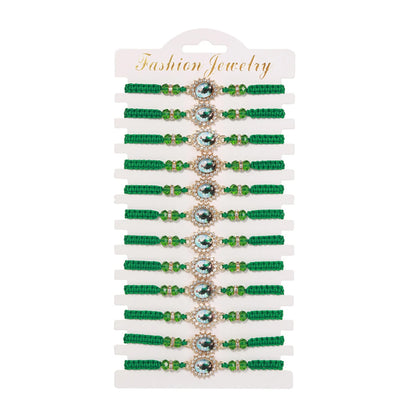 12pcs Mexican Saint Jude Bracelets – Handmade San Judas Tadeo Catholic Green String Rosary Bracelets Religious Gift Set