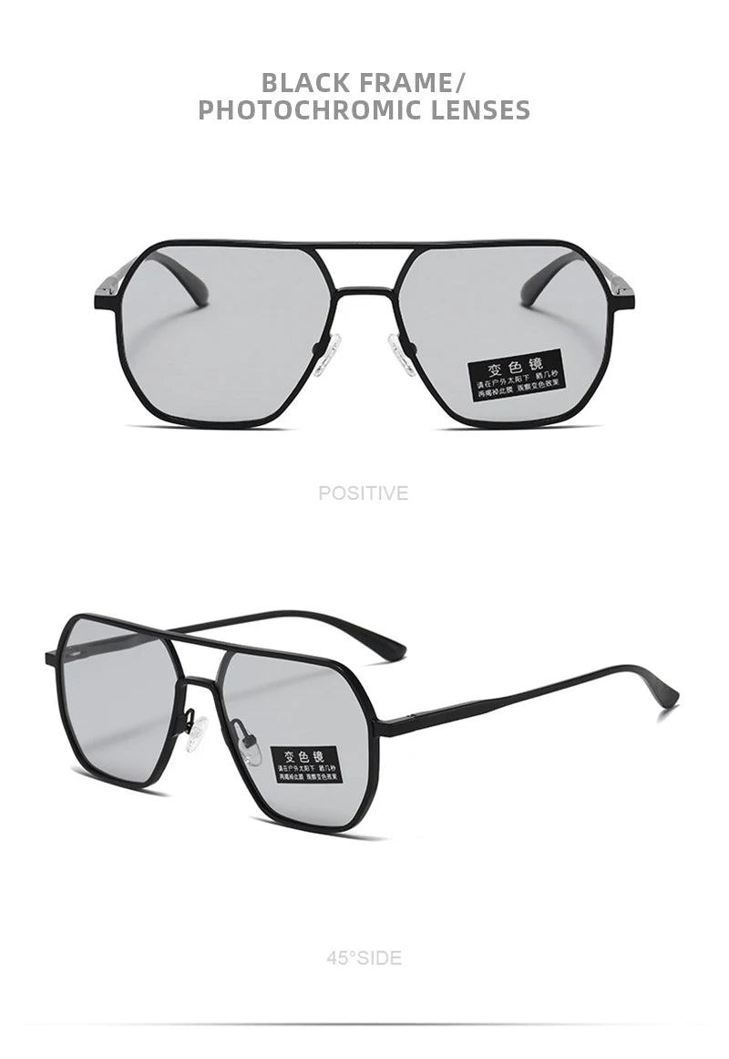 Luxury Metal Photochromic Sunglasses – Fashion Polarized UV400 Chameleon Anti-Glare Driving Glasses for Men & Women