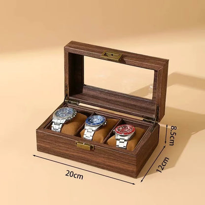 DELESYS Retro Imitation Wood Grain Leather Watch Box — Creative Gift Storage Case for Watches, Glasses & Accessories