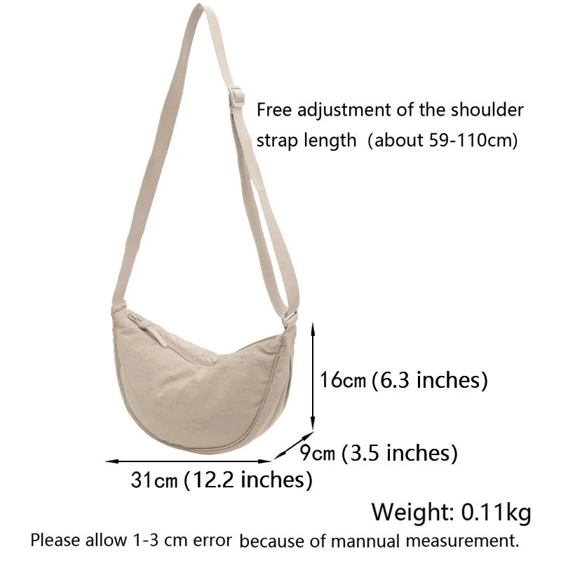 Nylon Hobo Chest Shoulder Bag – Large Capacity Half Moon Crossbody Messenger for Women, Travel & Everyday Use