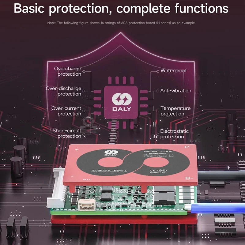 DALY Li-Ion LiFePO4 BMS Battery Protection Board - 4S–24S 15A–100A Balance BMS with NTC Temperature Sensor
