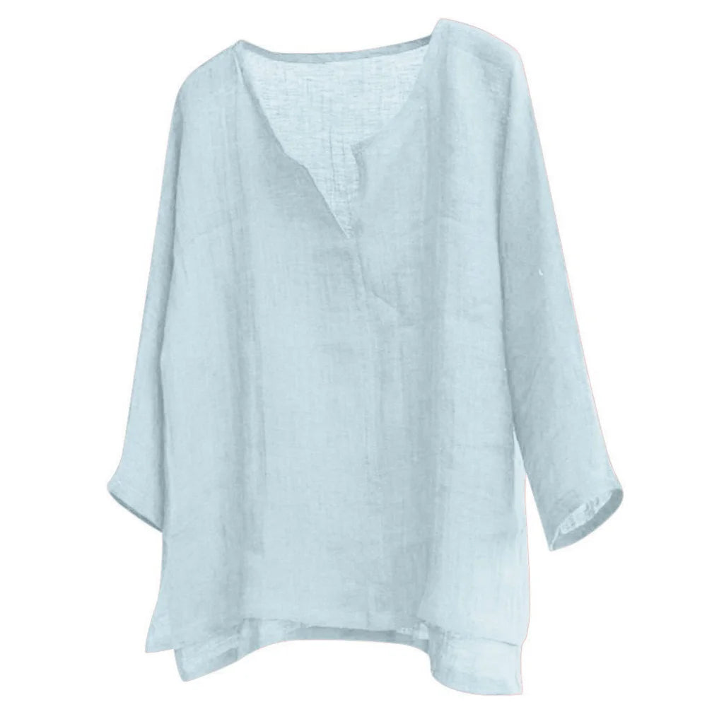 Men’s Loose Fit Long Sleeve Shirt - Solid Color Casual V-Neck Spring & Summer Top S-5XL