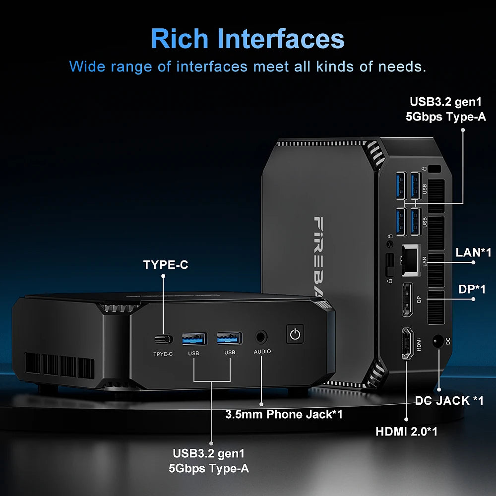 Firebat A6 Mini PC – AMD R7 6800H 8-Core, 16GB DDR5, 512GB SSD, WiFi 6 & BT5.2 Desktop Computer