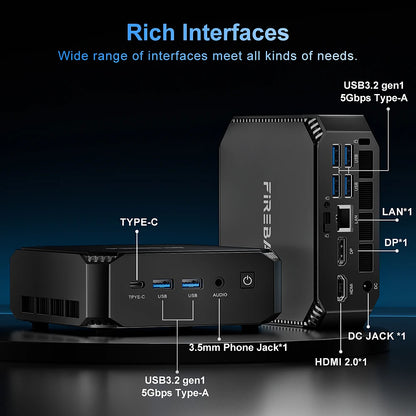 Firebat A6 Mini PC – AMD R7 6800H 8-Core, 16GB DDR5, 512GB SSD, WiFi 6 & BT5.2 Desktop Computer