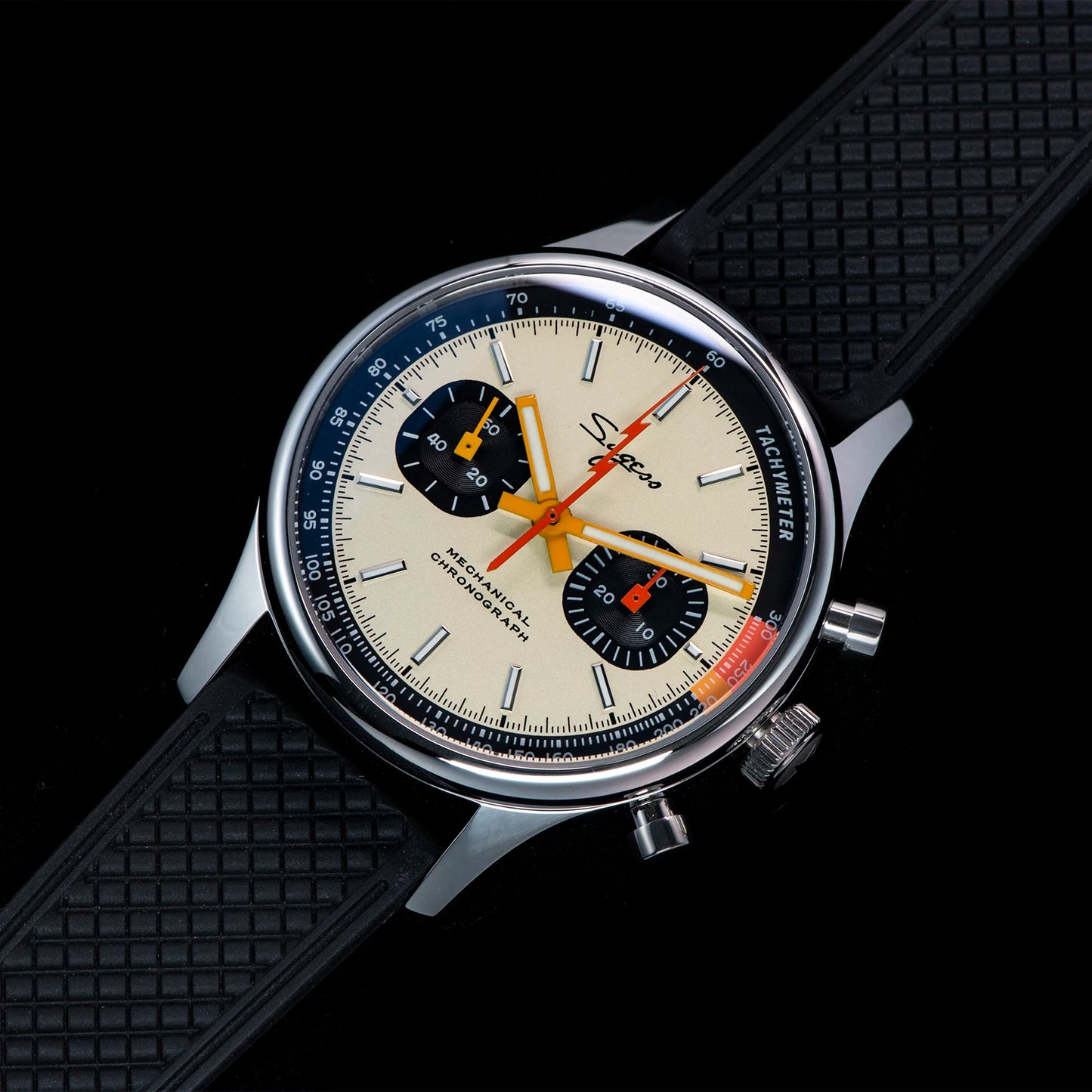 Sugess Pilot Men’s Chronograph Watch — Original ST1901 Mechanical Movement, Sapphire Crystal, Waterproof Racing Strap