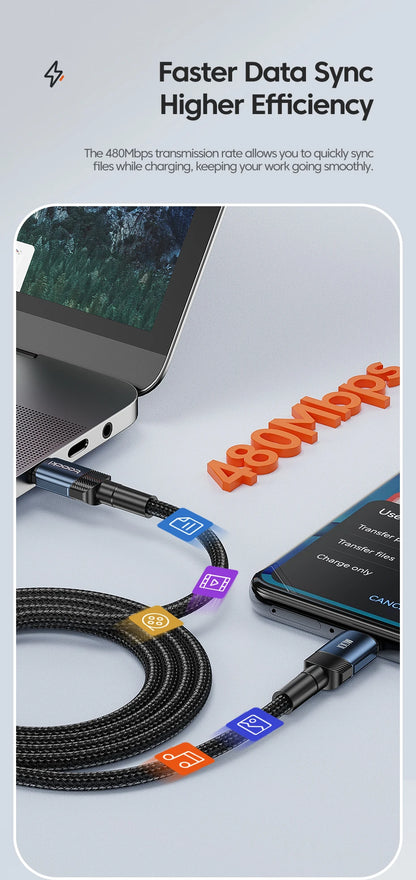Toocki PD 100W/60W Type-C to Type-C Cable – Quick Charge 3.0 Fast Charging for iPhone 15, Huawei, Samsung, Xiaomi