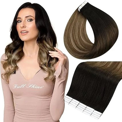 Full Shine Blonde Tape-In Hair Extensions – 100% Remy Human Hair, Double-Sided, Straight, Silky & Comfortable for Women