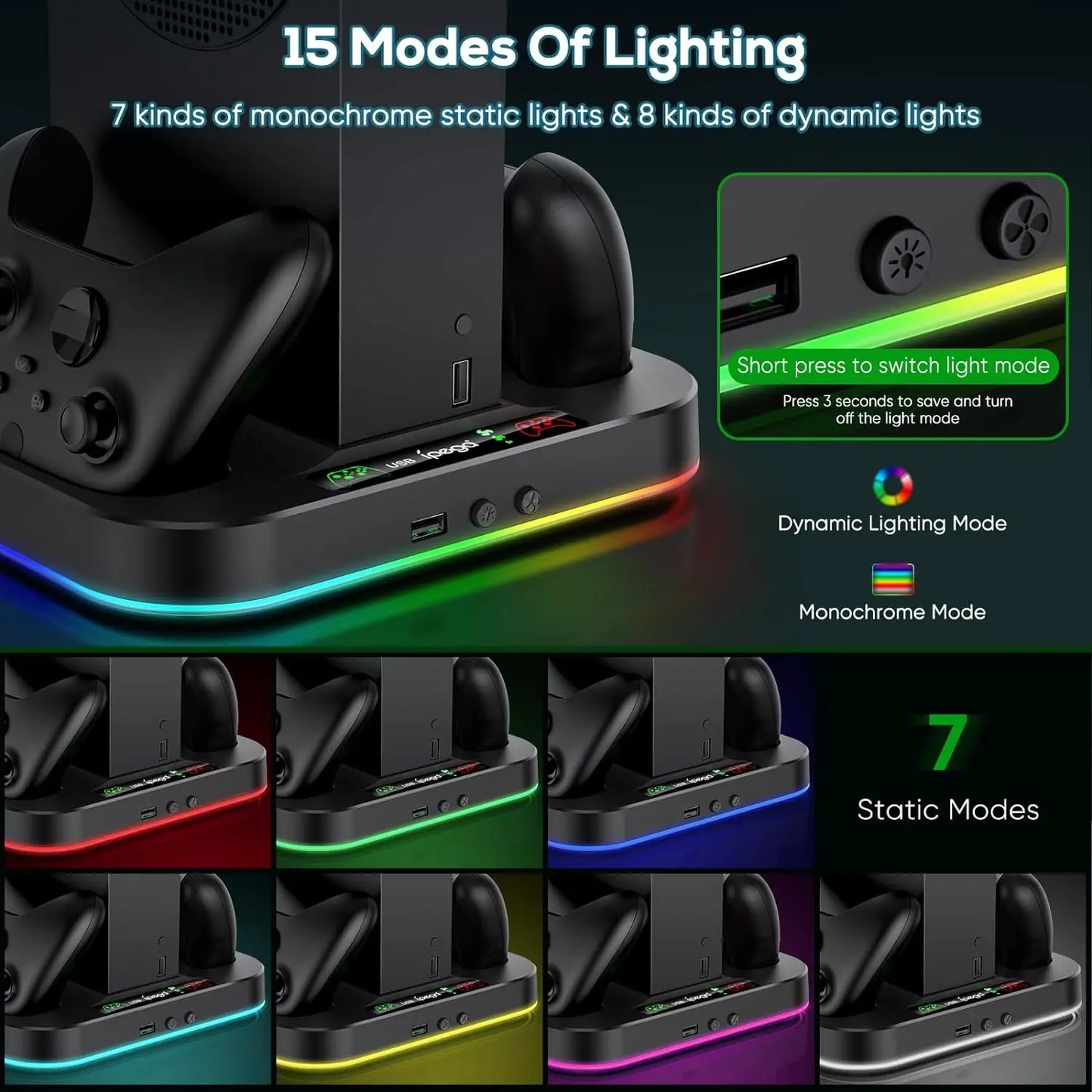 IPEGA Cooling Stand for Xbox Series S – RGB Light, Charging Station with 2x1400mAh Batteries, 3-Speed Adjustable Cooling Fan