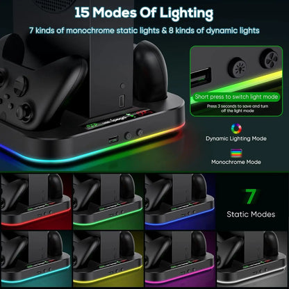 IPEGA Cooling Stand for Xbox Series S – RGB Light, Charging Station with 2x1400mAh Batteries, 3-Speed Adjustable Cooling Fan