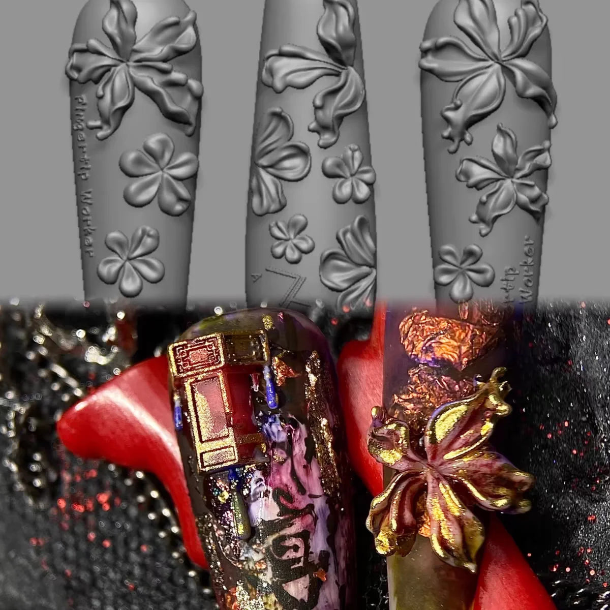 Snake Lolita Bow, Mushroom, Rose, Lotus, Bear 3D Acrylic Nail Mold - DIY Silicone Nail Decorations & Nail Art Products