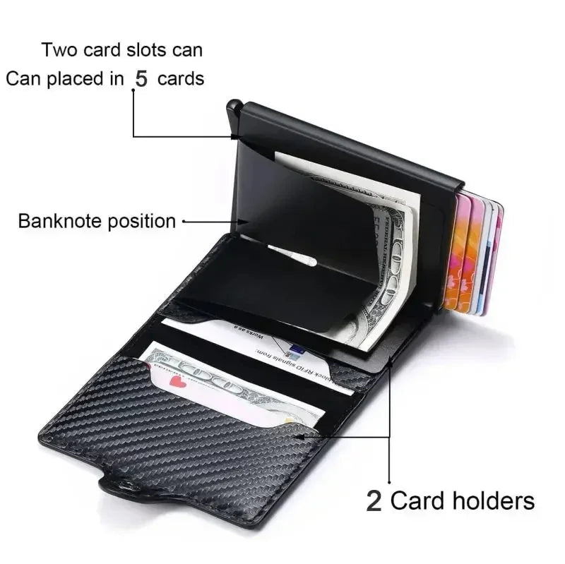 Large Capacity Double Layer RFID Blocking Carbon Fiber Wallet – Men’s Anti-Theft Credit & ID Card Holder Case