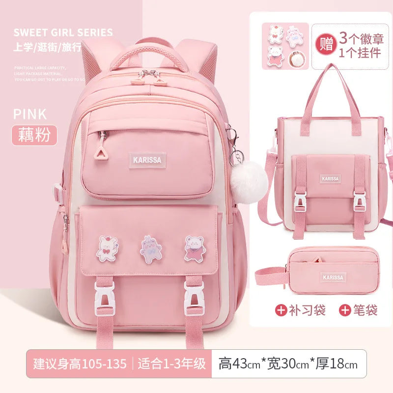 Girls’ School Backpack Set – Kawaii Water-Resistant Bookbags for Elementary Kids, Primary School Bag