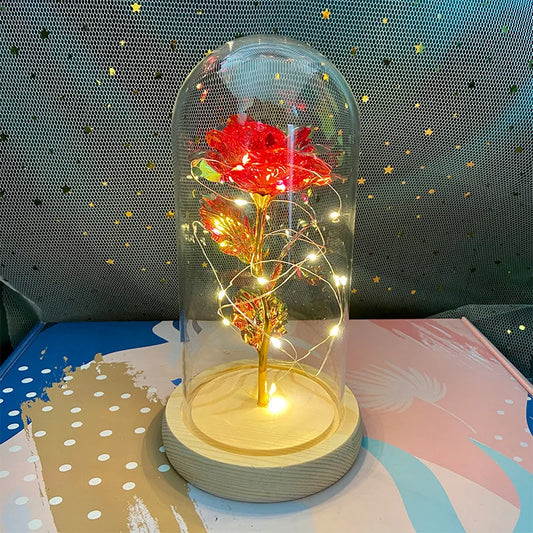 LED Eternal Rose Gift - 24K Gold Foil Flower with Glass Dome Light for Valentine’s Day, Wedding & Special Occasions