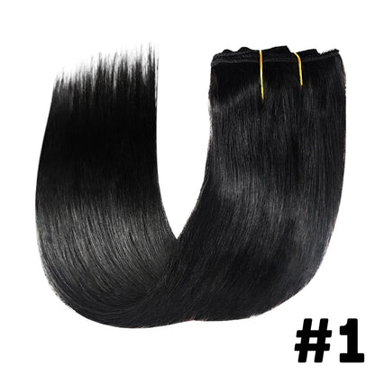 Straight Clip-In Hair Extensions – 8 Piece Full Head Set, 120g Brazilian Remy 100% Human Hair, Natural Black