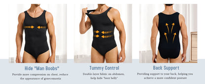 Men’s Sleeveless Bodysuit Shaper — Full Body Compression Undershirt, Tummy Control Slimming Vest Shapewear