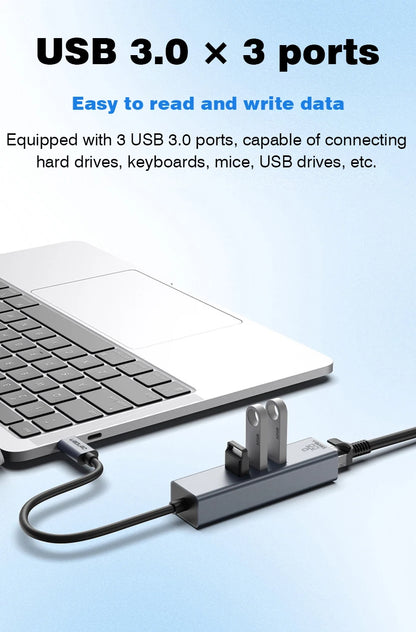 USB-C Hub Docking Station – Type C to RJ45 1000Mbps Ethernet Adapter, USB 3.0 Hub, 100W Charging Dock