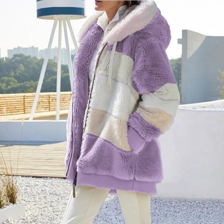 Oversized Jacket for Women – 2023 Autumn Winter Warm Plush Hooded Coat, Loose Fit Streetwear with Pockets