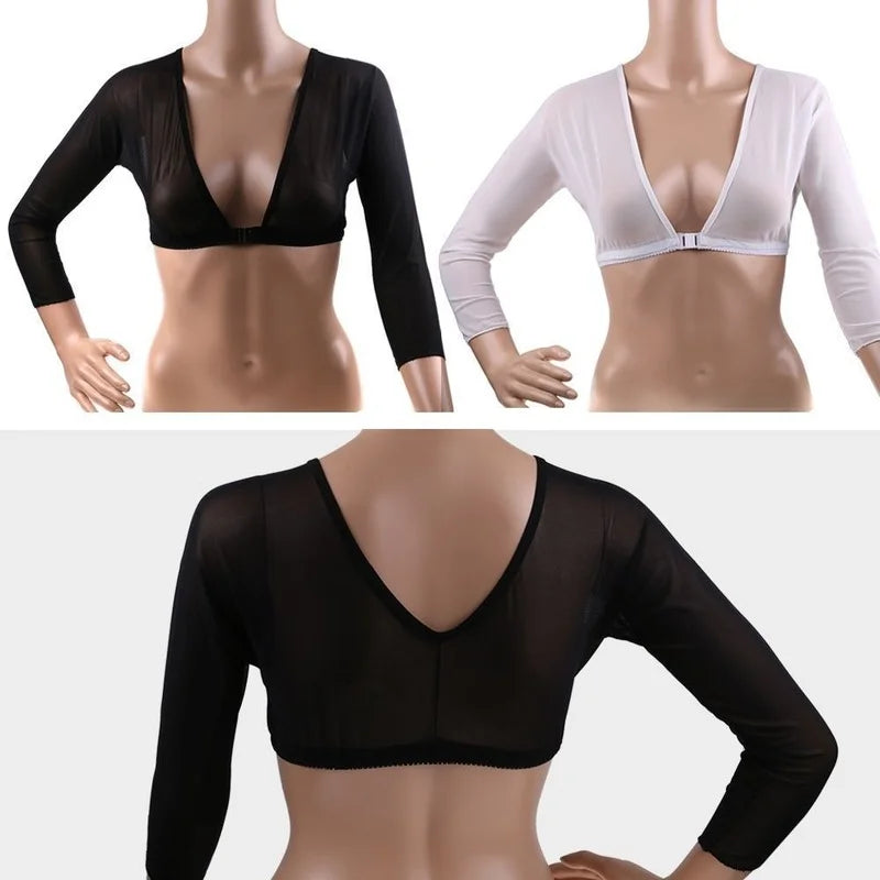 Mesh Seamless Arm Shaper Crop Top for Women - Plus Size Slimming Upper Shirt - Enhance Your Silhouette with Black or White Blouses