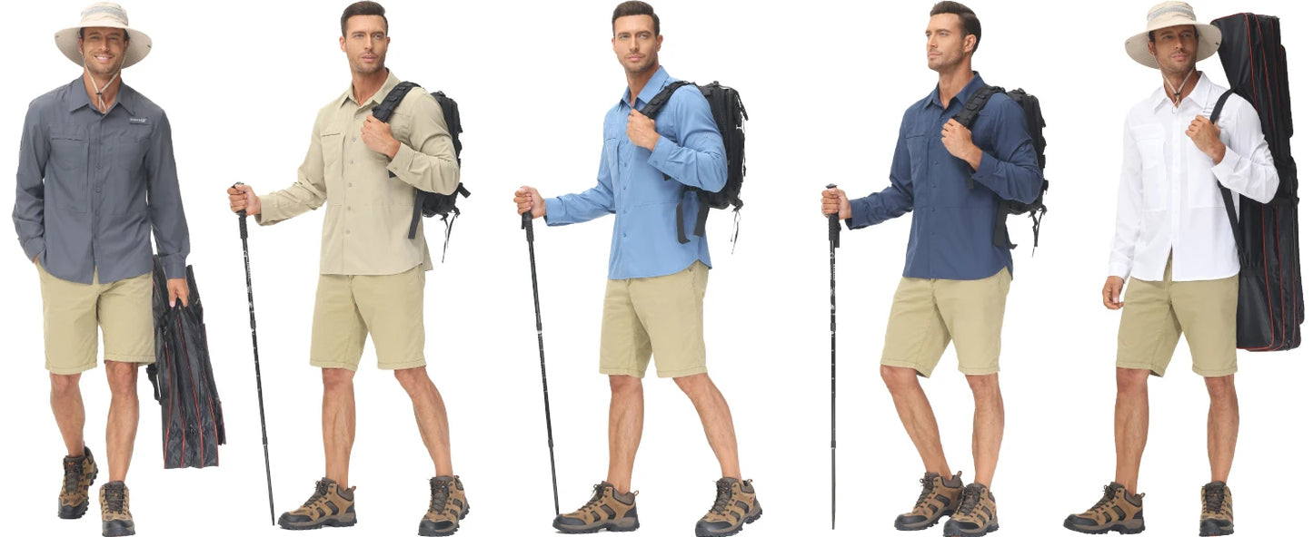 Men's UPF 50+ Long Sleeve Fishing Shirt – Sun Protection Breathable Hiking & Work Shirt with Zipper Pocket