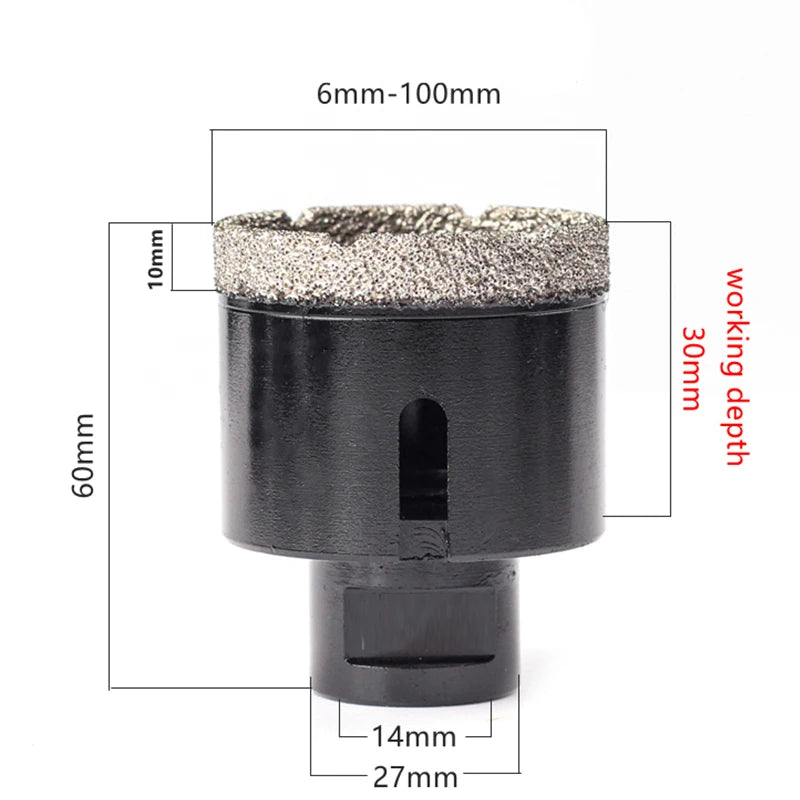 Diamond Brazed Dry Core Drill Bit 6–100mm Hole Saw (1pc) — For Porcelain Tile, Marble, Glass & Granite Cutting