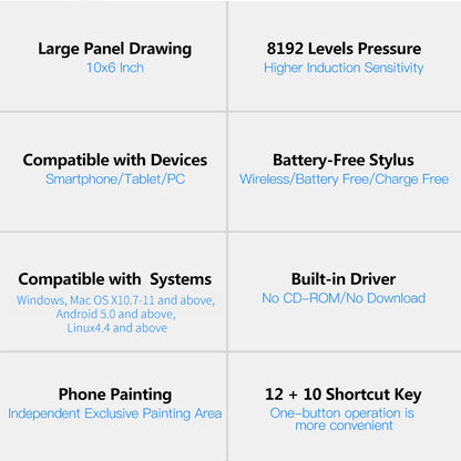 10x6 Inch Professional Graphics Drawing Tablet – 12 Express Keys for Windows & Mac, Digital Painting & Design Tool