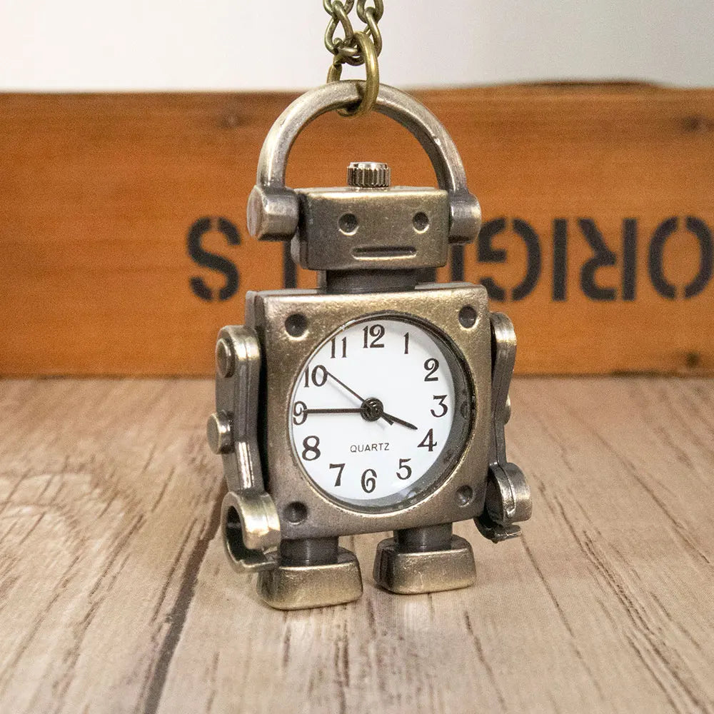 Robot Quartz Pocket Watch - Cool Round Dial with Arabic Numerals for Students and Collectible Gifts