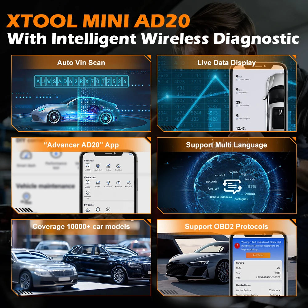 XTOOL Advancer AD20 Mini Bluetooth 5.0 OBD2 Scanner – Full Car Diagnostic Tool, Read/Clear Fault Codes, Universal