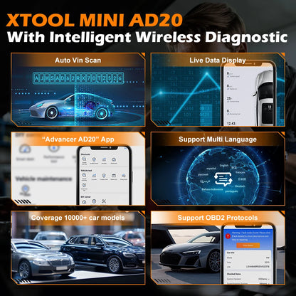 XTOOL Advancer AD20 Mini Bluetooth 5.0 OBD2 Scanner – Full Car Diagnostic Tool, Read/Clear Fault Codes, Universal