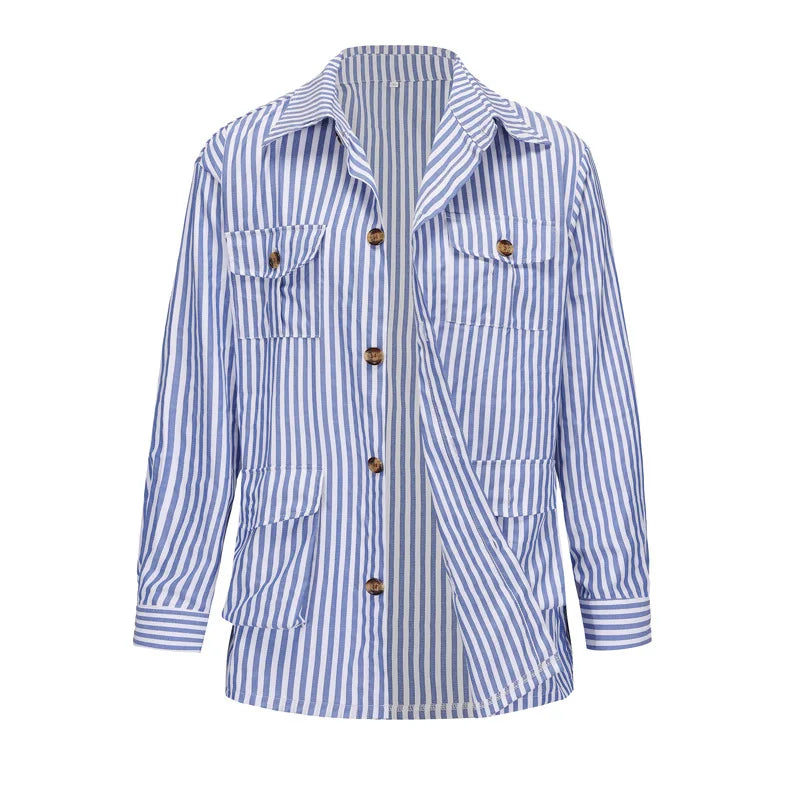 Men’s Spring Light Luxury Striped Long Sleeve Shirt with Pocket, Casual Button-Down Streetwear Shirt with Belt S–5XL 2025 Edition