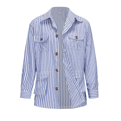 Men’s Spring Light Luxury Striped Long Sleeve Shirt with Pocket, Casual Button-Down Streetwear Shirt with Belt S–5XL 2025 Edition