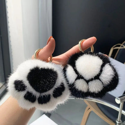 Cat Paw Plush Keychain - Cute Fluffy Faux Fur Pendant Charm for Backpacks, Bags & Car Keys