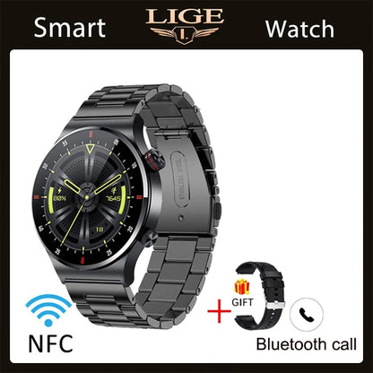 LIGE 2023 ECG+PPG Smartwatch for Men – AMOLED Touchscreen, Bluetooth Call, NFC, Waterproof Sports Watch for Android & iOS