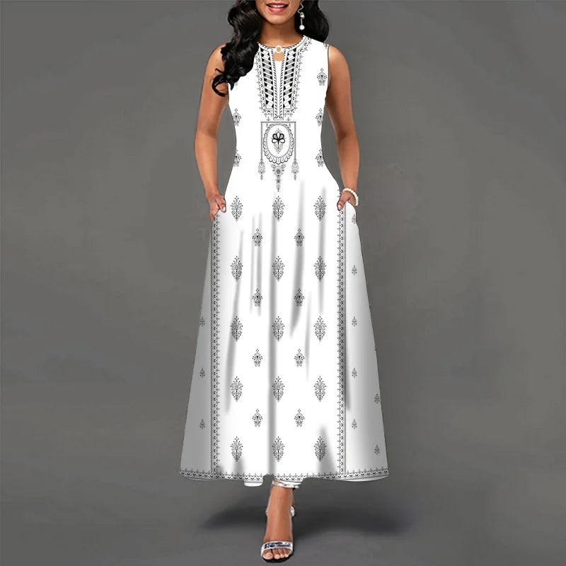 Women’s Loose Floral Vintage Maxi Dress – Ruffled Summer Party Camis, Elegant Big & Large Size Dress