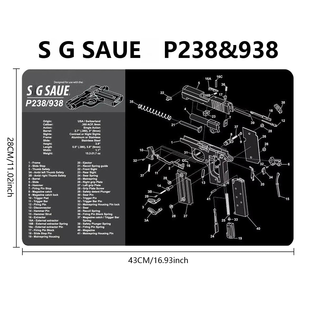 Gun Cleaning Rubber Mat Mouse Pad – AR15, AK47, Remington 870, GLOCK Gen4/Gen5, CZ-75, P220, P226, P229, Beretta 92, 1911 3D Work Mat