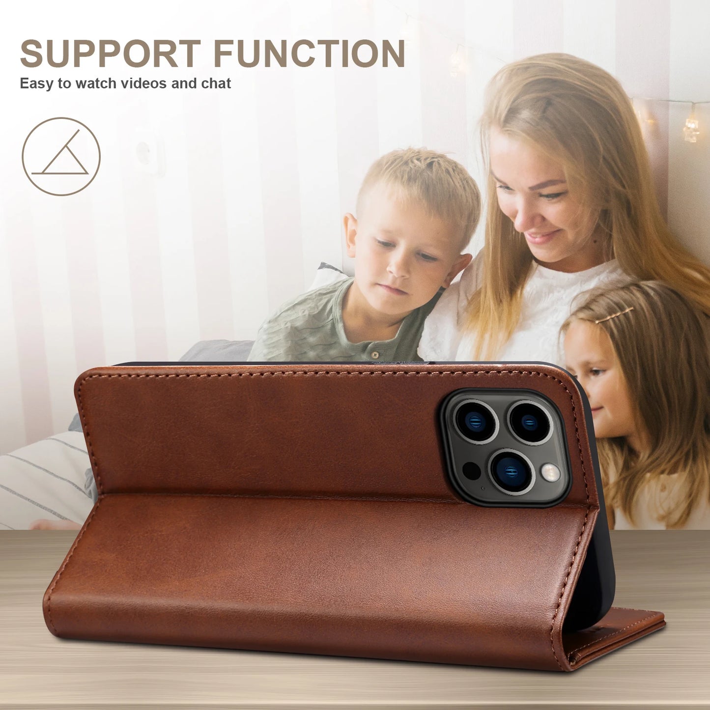 SUTENI Leather Wallet Phone Case — Flip Cover with Card Holder & Stand for iPhone 7/8/11/12/13/14/15/16 Pro Max/XR/XS