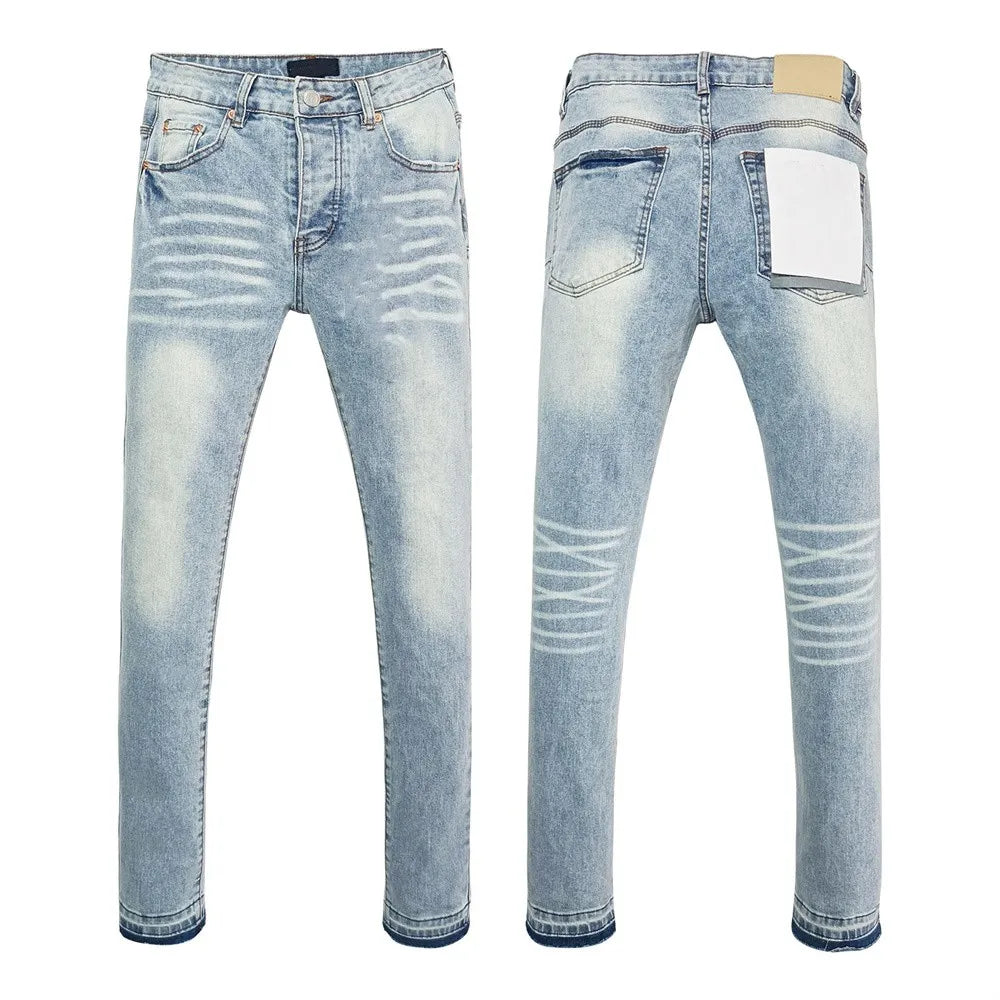 Men's Graffiti Washed Jeans - Retro Distressed Low Rise Skinny Denim Pants