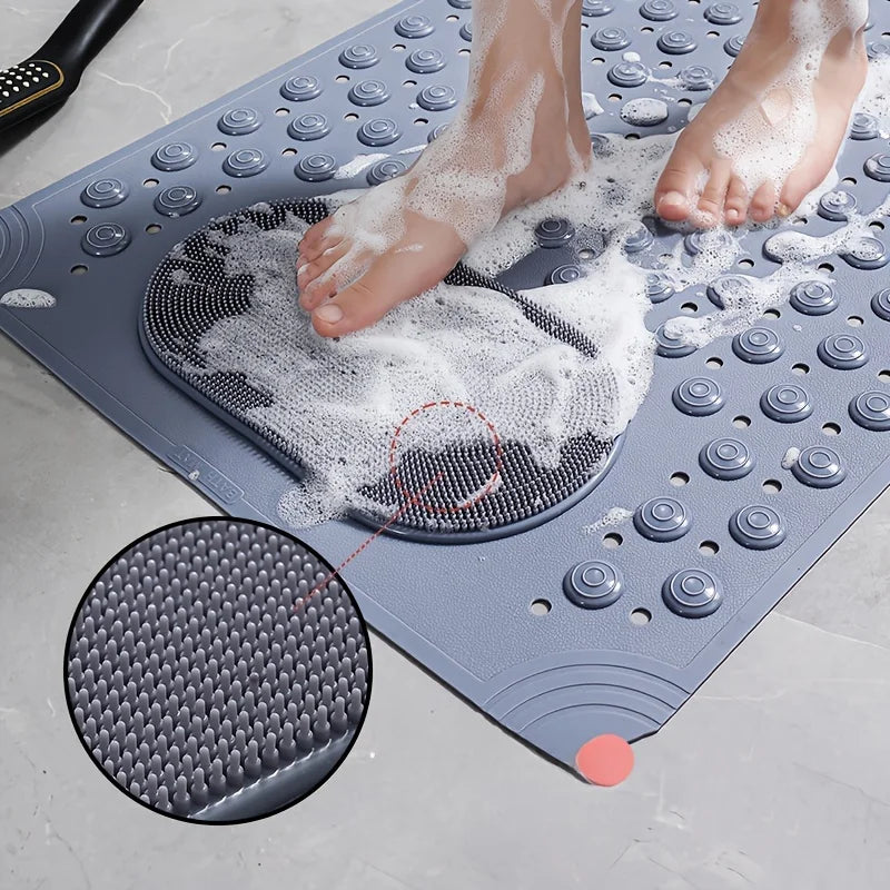 Light Blue Non-Slip PVC Bath Mat – Rectangular Shower Rug with Massage Nubs, 0.8cm Thick Dot Pattern for Bathroom Safety