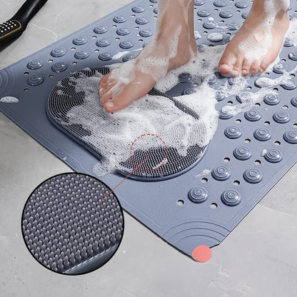 Light Blue Non-Slip PVC Bath Mat – Rectangular Shower Rug with Massage Nubs, 0.8cm Thick Dot Pattern for Bathroom Safety