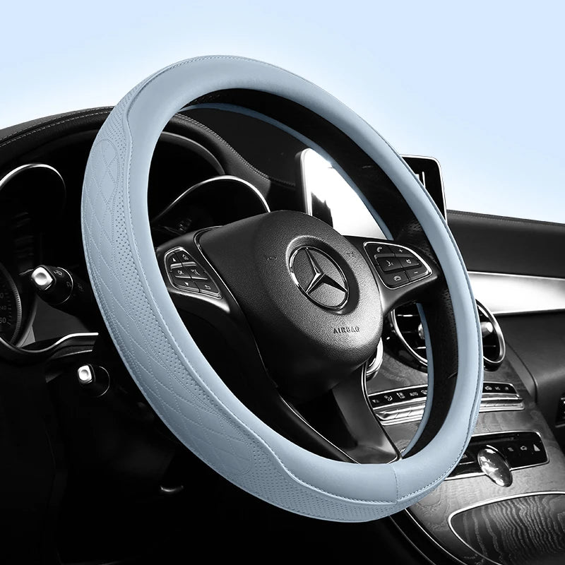 Napa Leather Perforated Car Steering Wheel Cover – Non-Slip, Breathable, Universal 15 Inch (Approx. 38.1cm) Patchwork Design