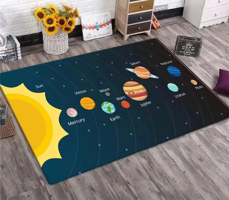 Solar System Galaxy Rug – Space Planet Non-Slip Floor Mat for Living Room & Kids Bedroom Home Decor