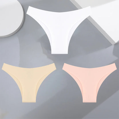 3Pcs Ultra-Thin Seamless Silk Women’s Panties – Sexy Low-Waist Stretch Bikini Briefs, XS-XXL