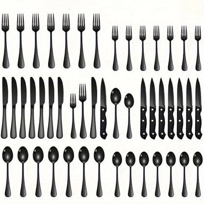 36-Piece Black Silverware Set with Steak Knives – Food-Grade Stainless Steel Flatware & Tableware Cutlery Set