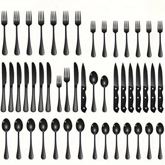 36-Piece Black Silverware Set with Steak Knives – Food-Grade Stainless Steel Flatware & Tableware Cutlery Set
